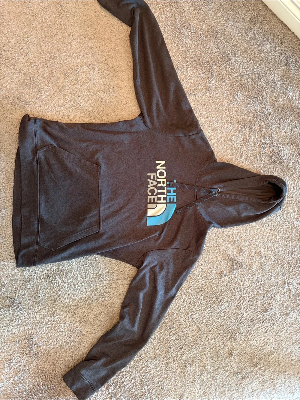 The North Face Dark Brown Hoodie with Blue Logo